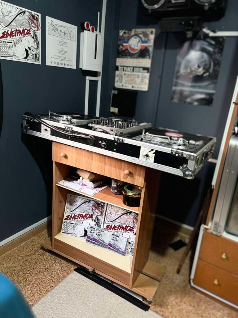 DJ Booth with Broken Da Rima vinyl records