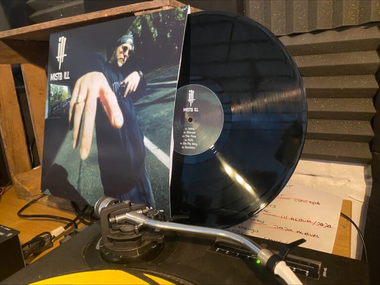 Black vinyl record in the jacket sleeve