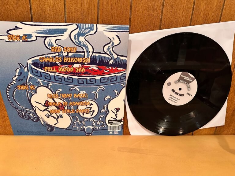 The Green Flyers Red Hot Soup vinyl and back cover on wooden wall